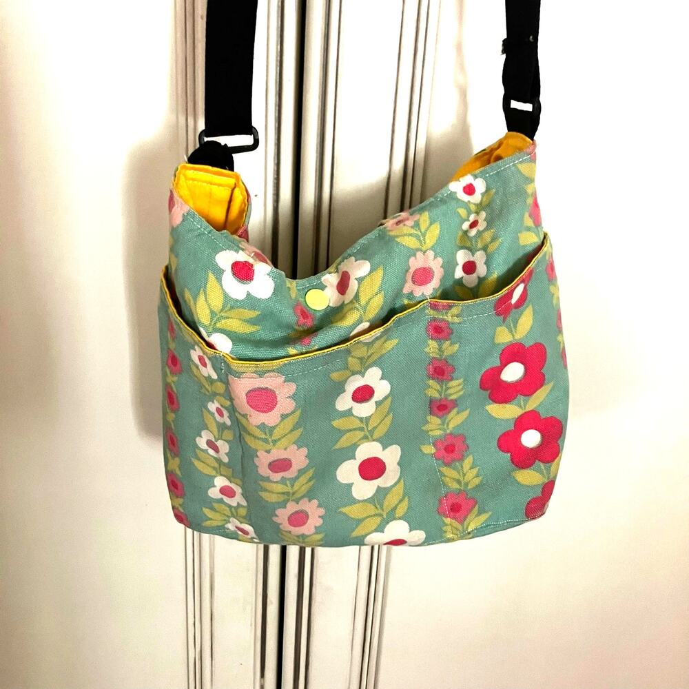 Handmade Floral Cottagecore Tote Bag Crossbody Purse Teal Pink Canvas Cute - Picture 7 of 16